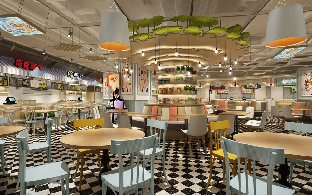鄭州美食廣場設(shè)計-美食廣場裝修設(shè)計效果圖