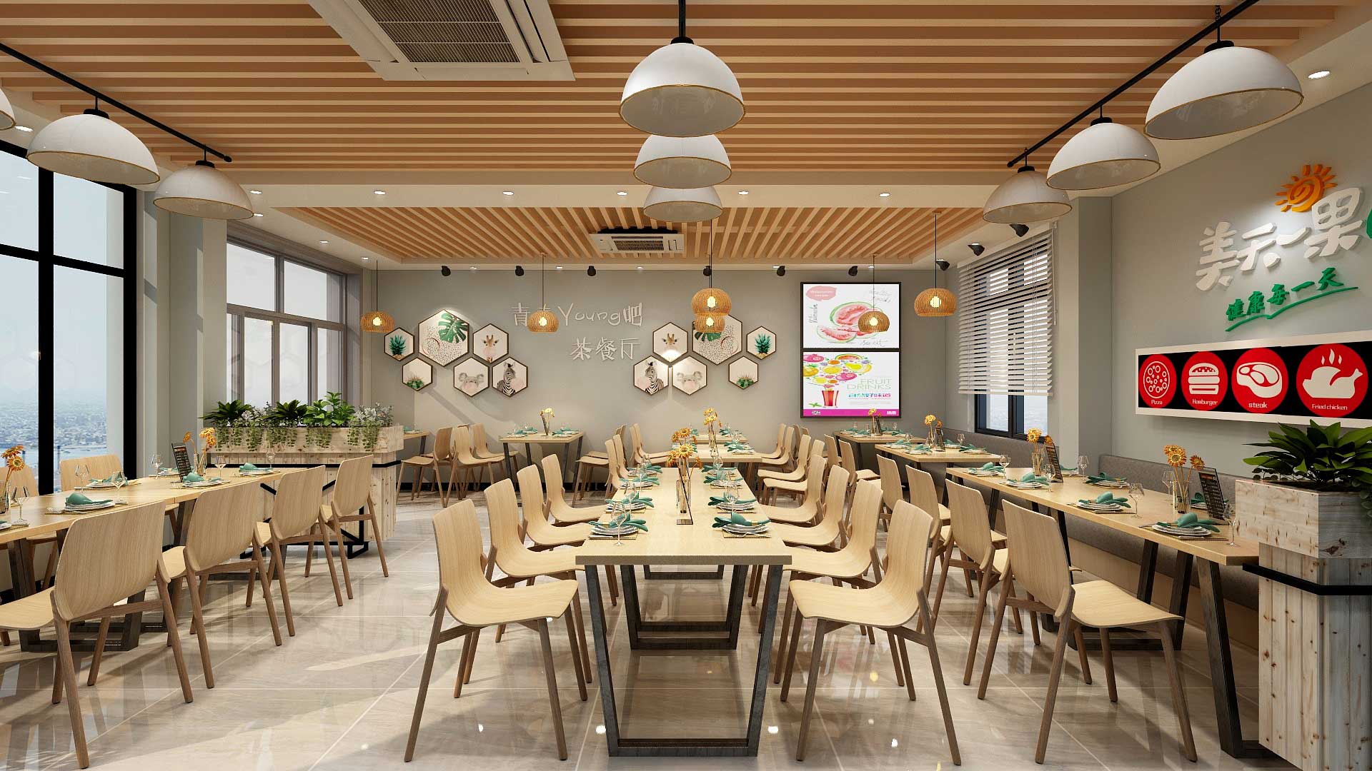 90平米快餐店裝修設(shè)計效果圖