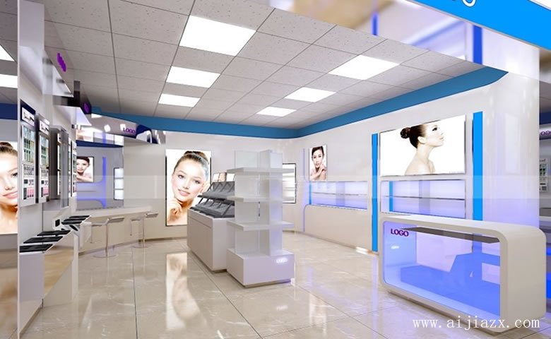 明亮素凈的商場(chǎng)化妝品專柜商品區(qū)裝修效果圖